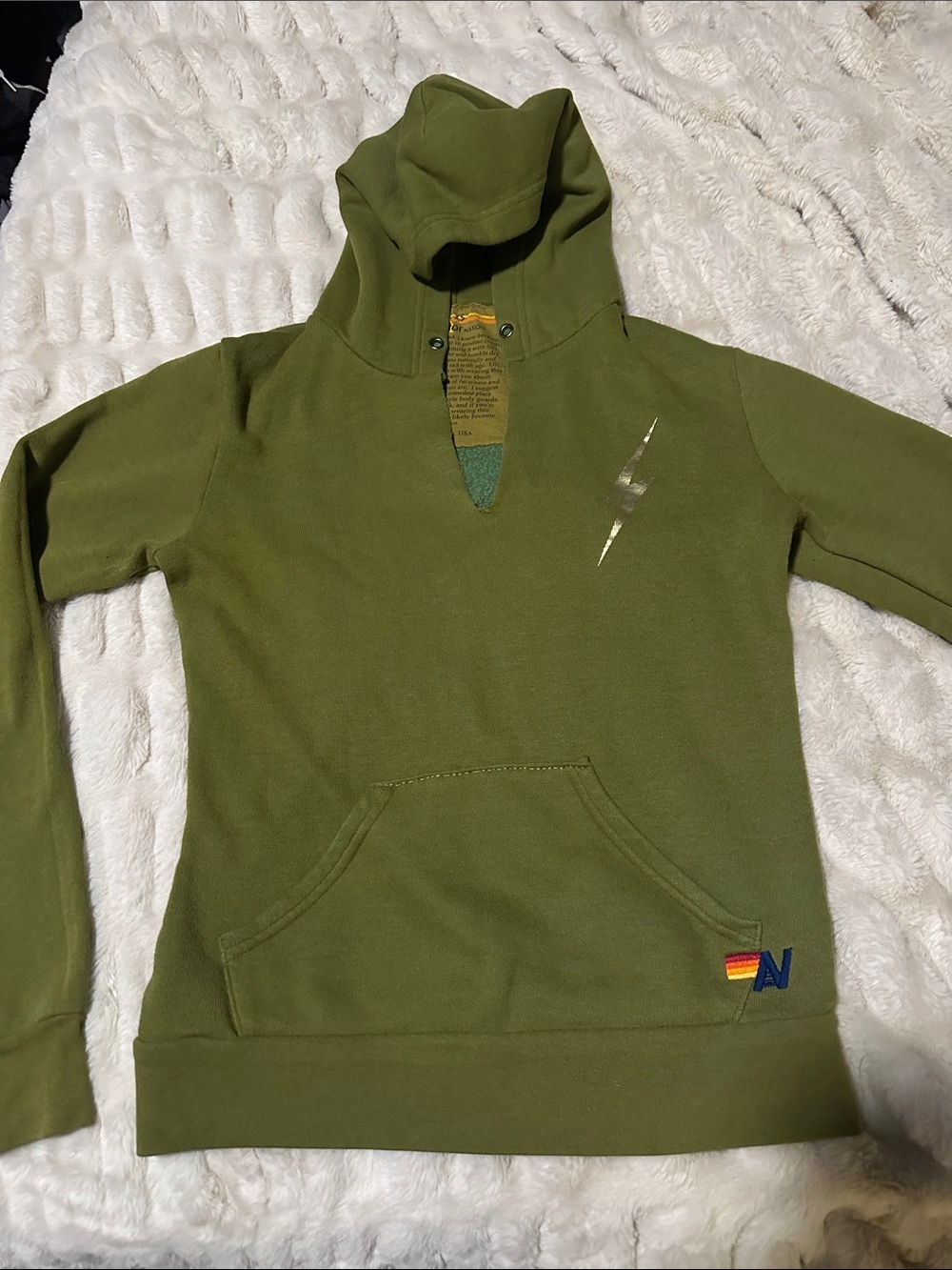 Aviator NationOlive Green Women's Hoodie Sweater with Gold Bolt XS
